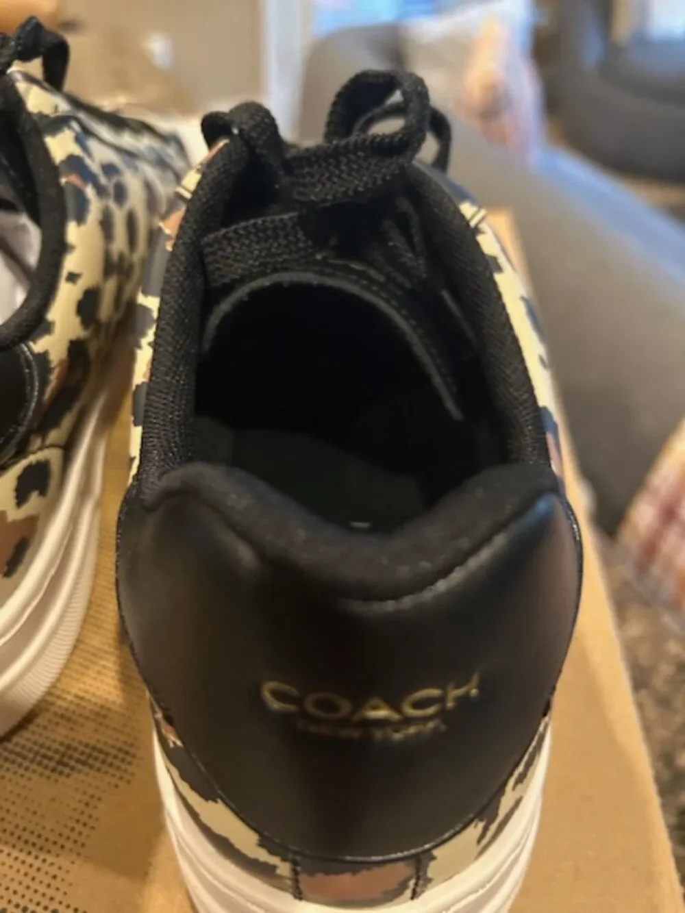 Coach Black/Leopard High Line Leather Sneaker With Leopard Print